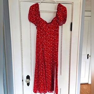 mi ami by Francesca's Red Floral Dress with Puff Sleeves